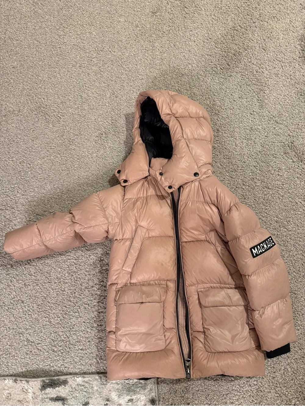 Mackage Kids Dusty Pink Quilted Puffer Jacket with Hood